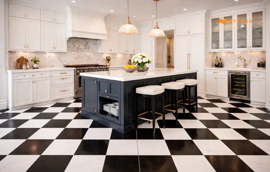Black and White Tile in Kitchen